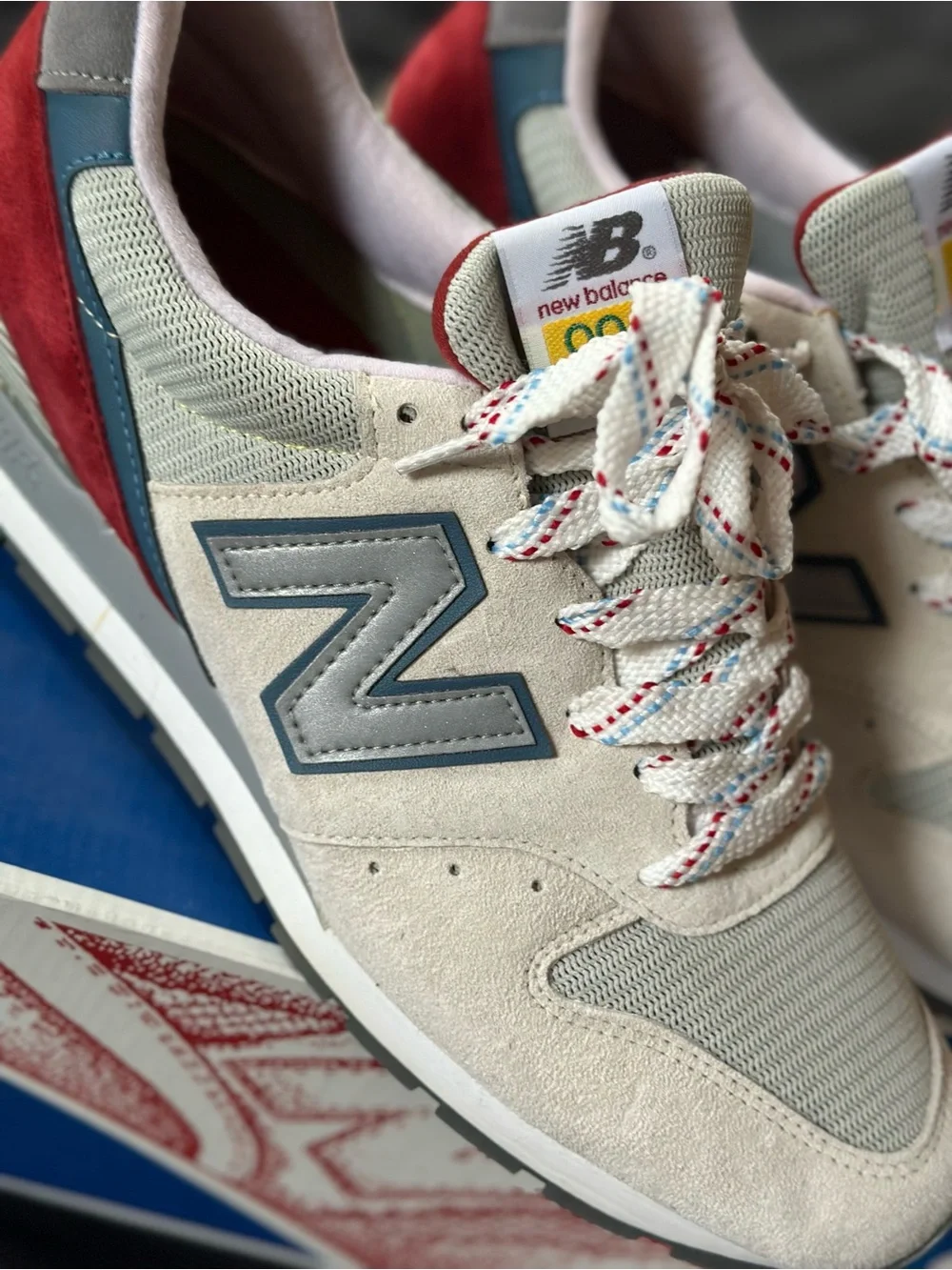 New Balance (Rare) 996 Men’s Suede & Mesh Sneakers - Cream with Red Accent